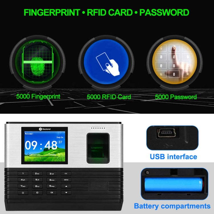 Realand AL355 Fingerprint Time Attendance with 2.8 inch Color Screen & ID Card Function & WiFi, AL355 Realand AL355 Fingerprint Time Attendance with 2.8 inch Color Screen & ID Card Function & WiFi, AL355